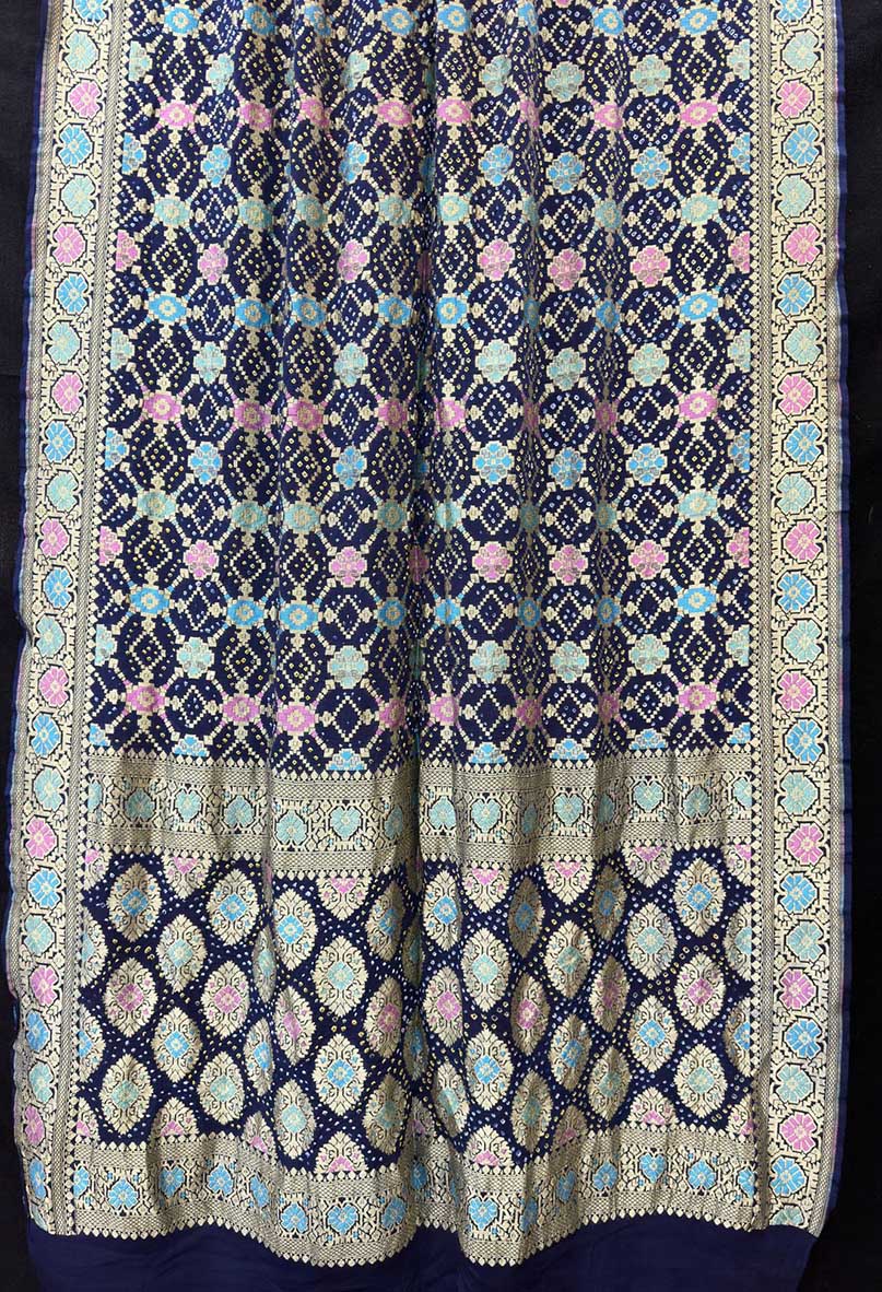 Blue Banarasi Bandhani Pure Georgette Meenakari Saree - Luxurion World