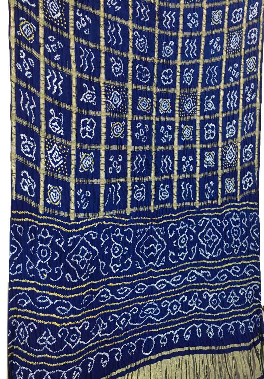Blue Checks Bandhani Pure Gajji Silk Gharchola Saree - Luxurion World
