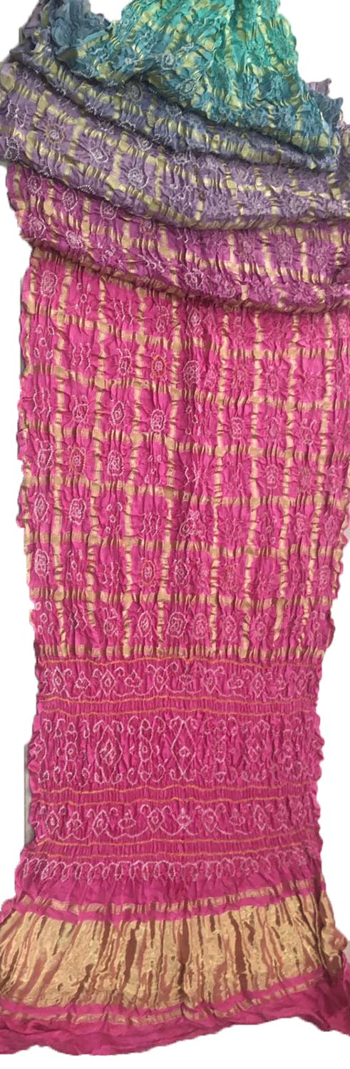 Pink Checks Bandhani Pure Gajji Silk Gharchola Saree - Luxurion World