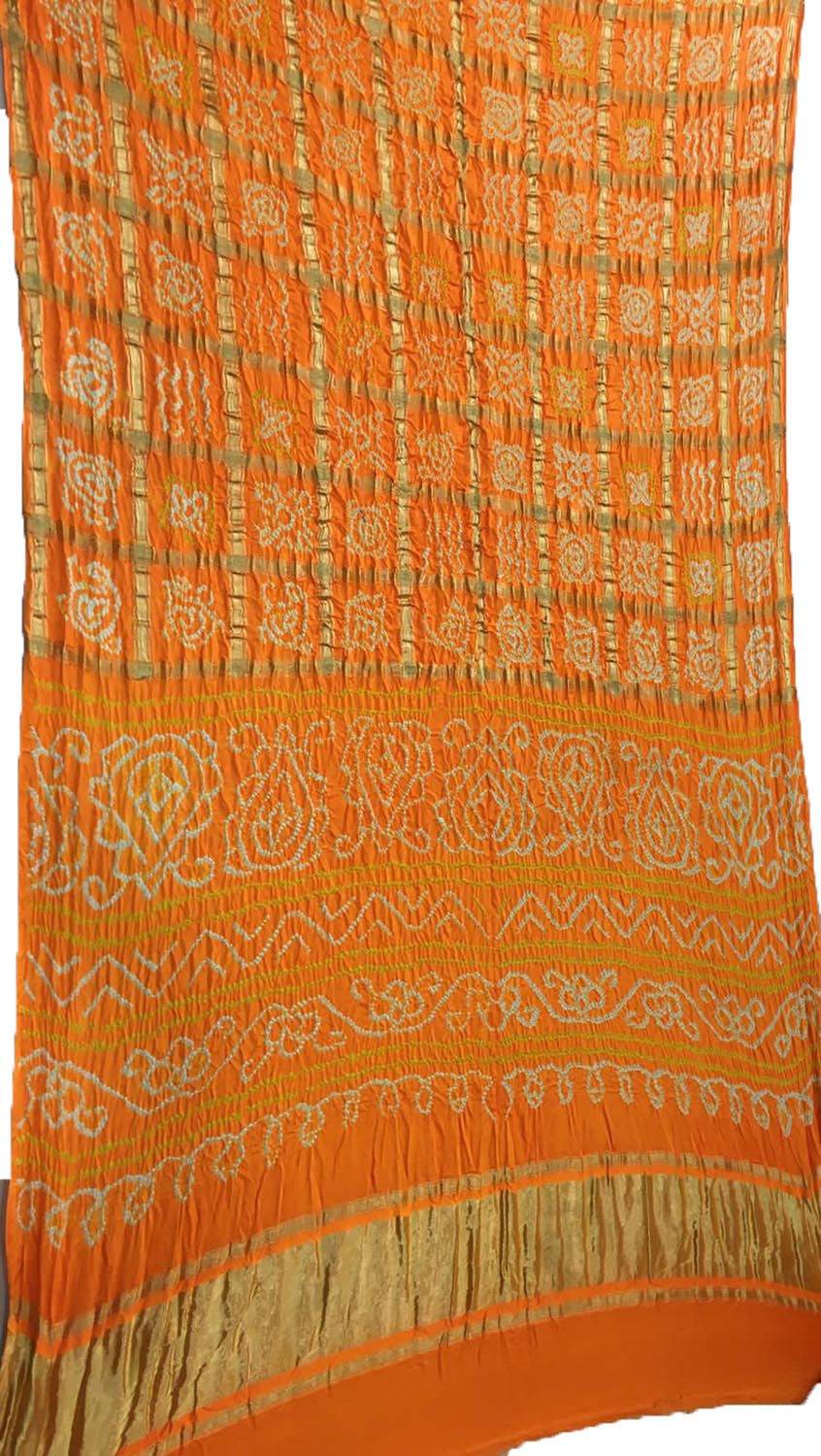 Yellow Checks Bandhani Pure Gajji Silk Gharchola Saree - Luxurion World