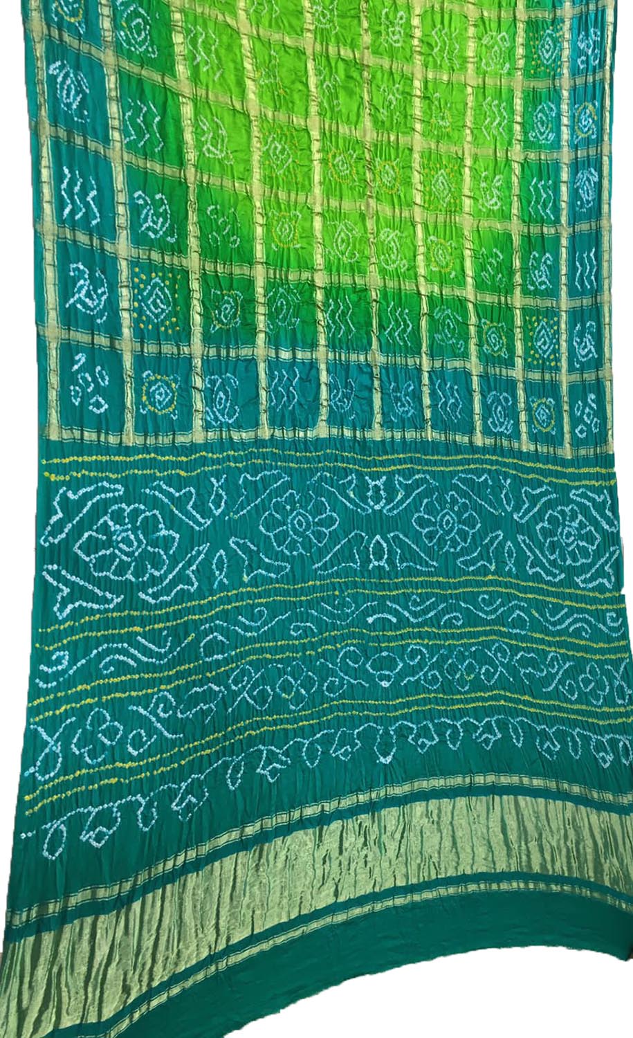Green Checks Bandhani Pure Gajji Silk Gharchola Saree - Luxurion World
