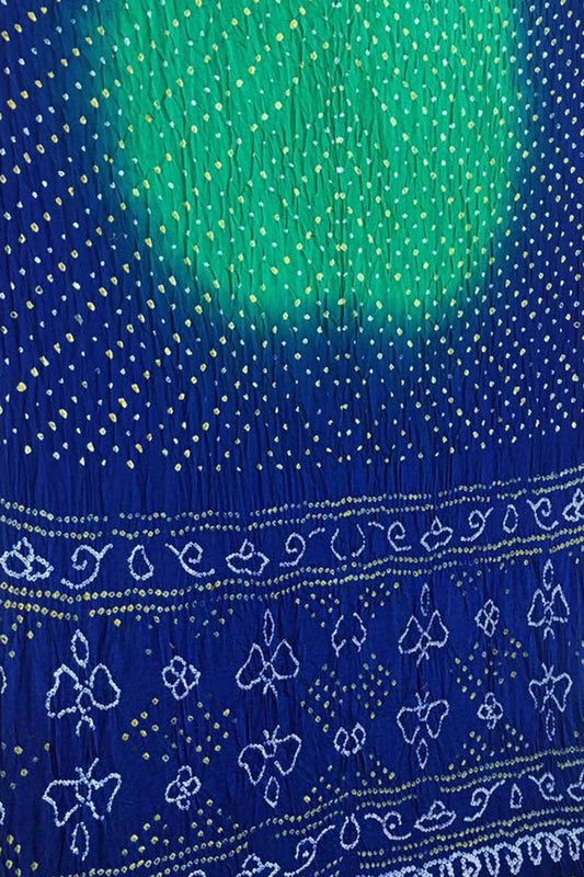 Green And Blue Bandhani Pure Gajji Silk Saree