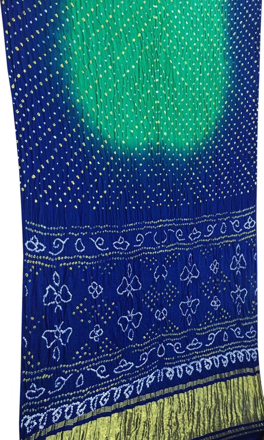 Green And Blue Bandhani Pure Gajji Silk Saree - Luxurion World