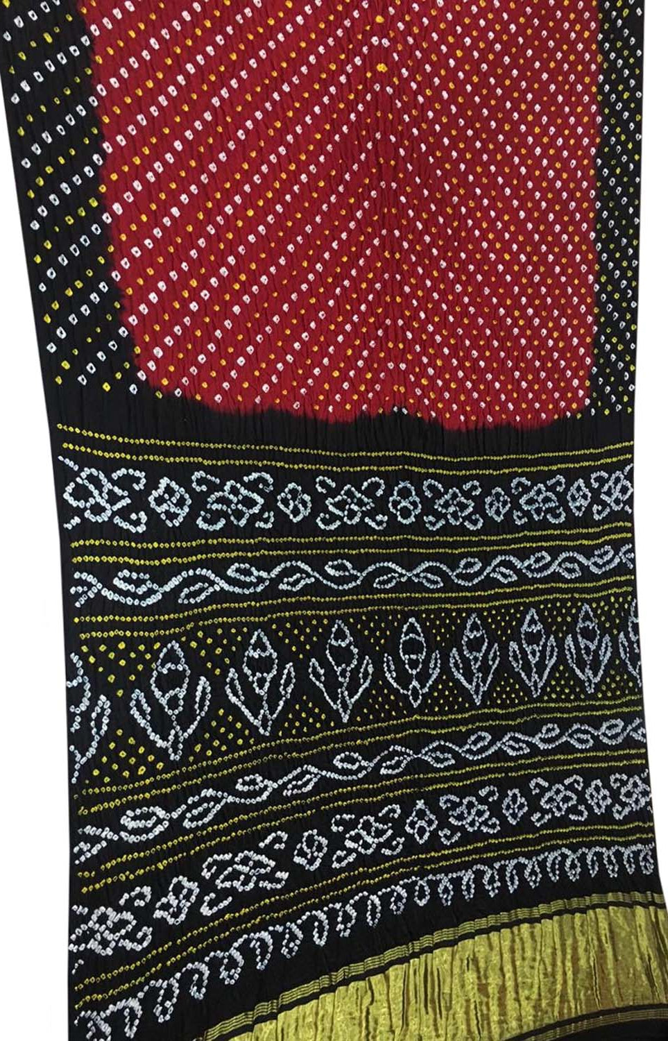 Red And Black Bandhani Pure Gajji Silk Saree - Luxurion World