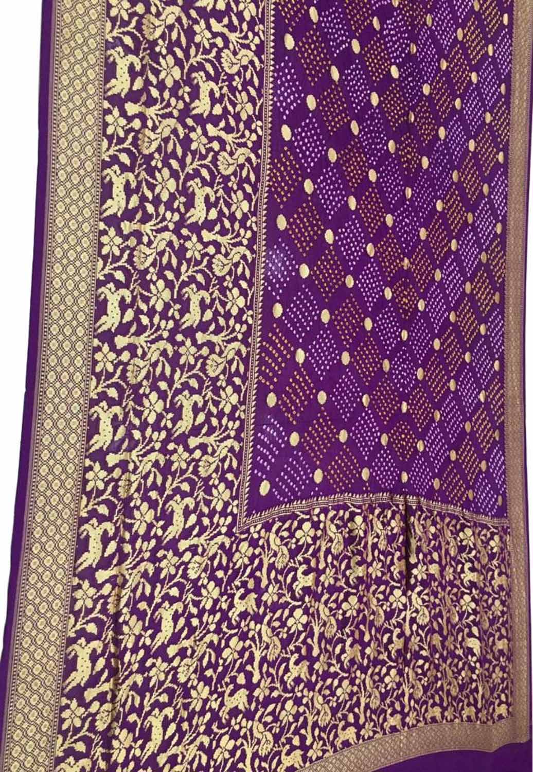 Purple Banarasi Bandhani Pure Georgette Figure Design Border Saree - Luxurion World