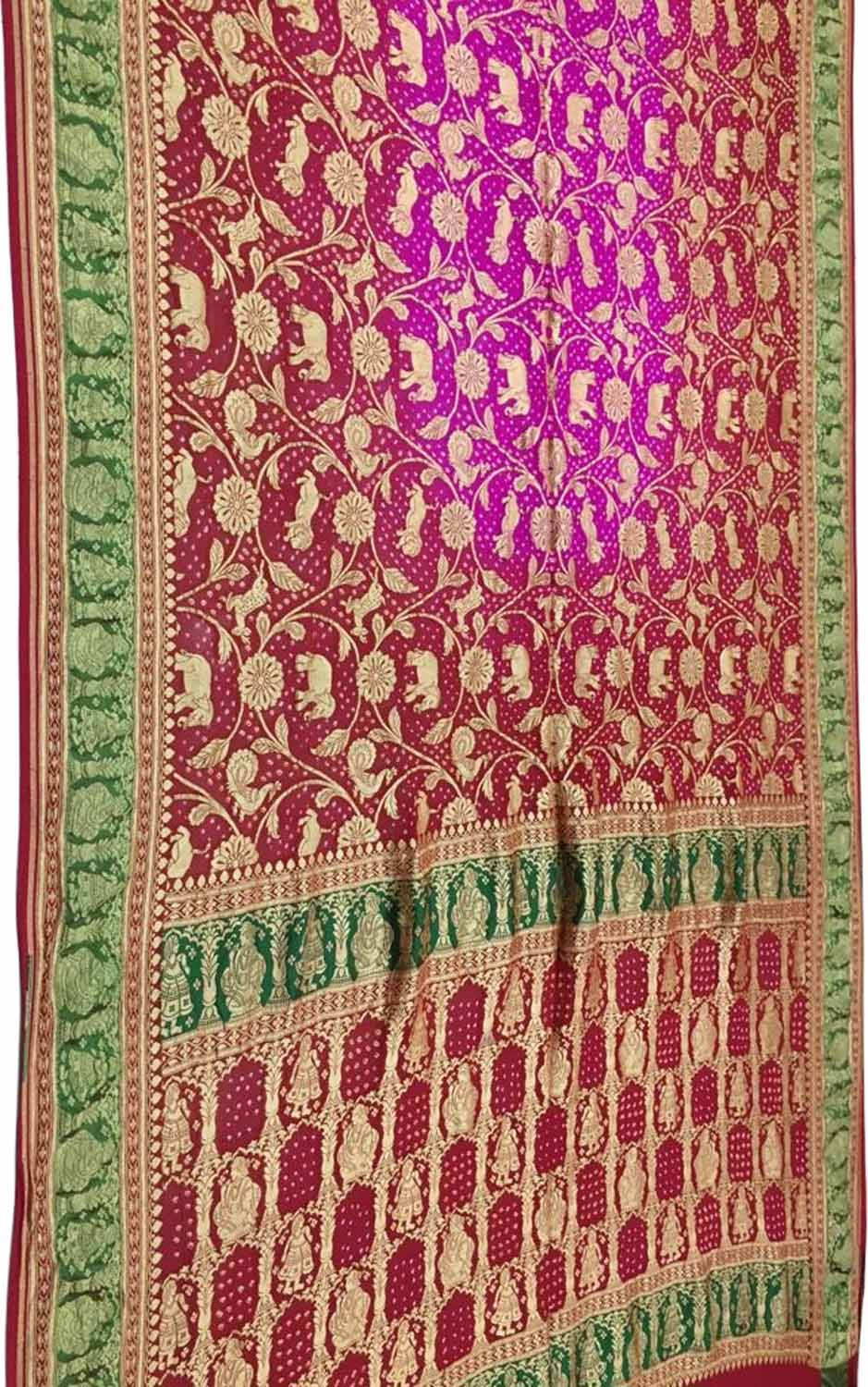 Pink And Red Banarasi Bandhani Pure Georgette Saree - Luxurion World