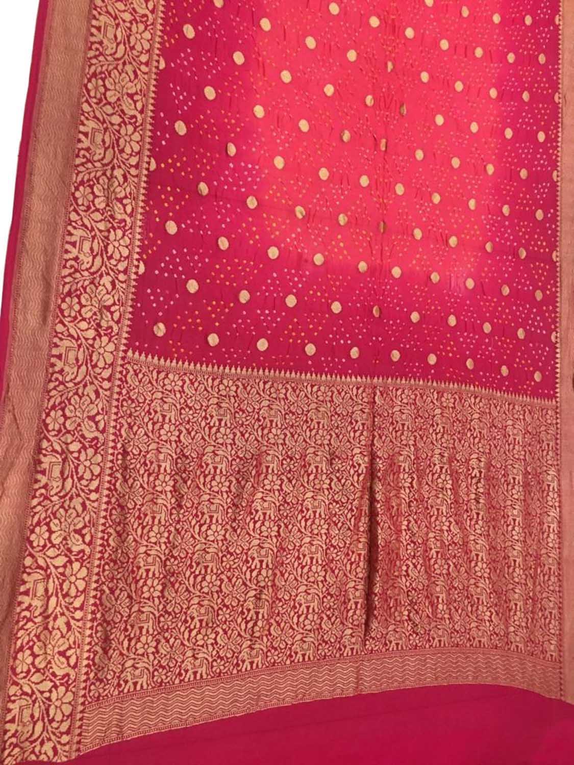 Pink Banarasi Bandhani Pure Georgette Saree - Luxurion World