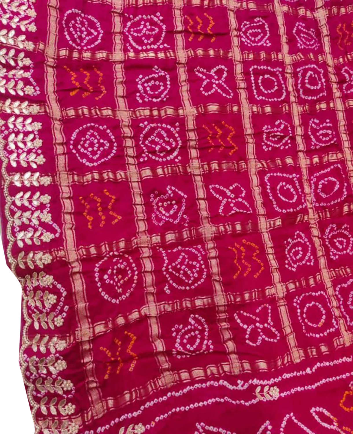 Pink Bandhani Pure Gajji Silk Saree With Gota Patti Work - Luxurion World