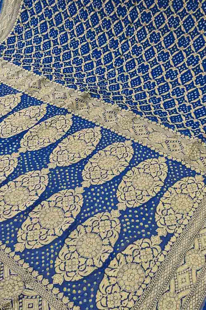 Blue Banarasi Bandhani Handloom Pure Georgette Saree - Luxurion World