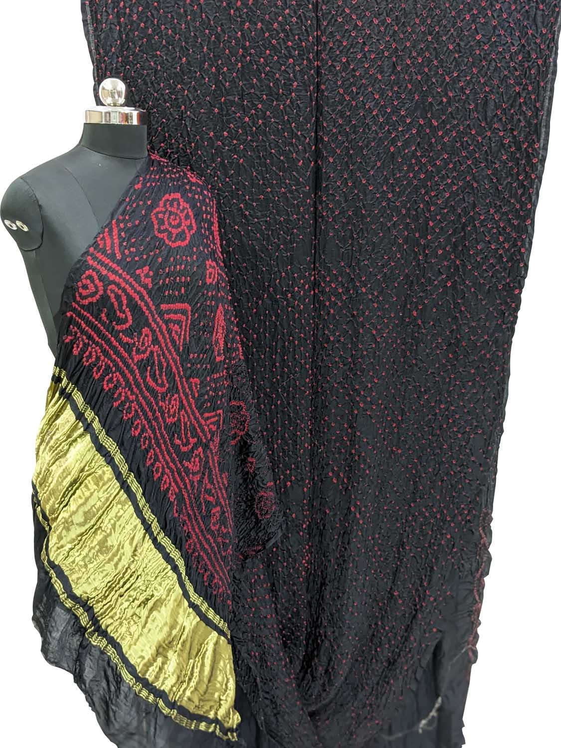 Black Bandhani Pure Gajji Silk Saree - Luxurion World