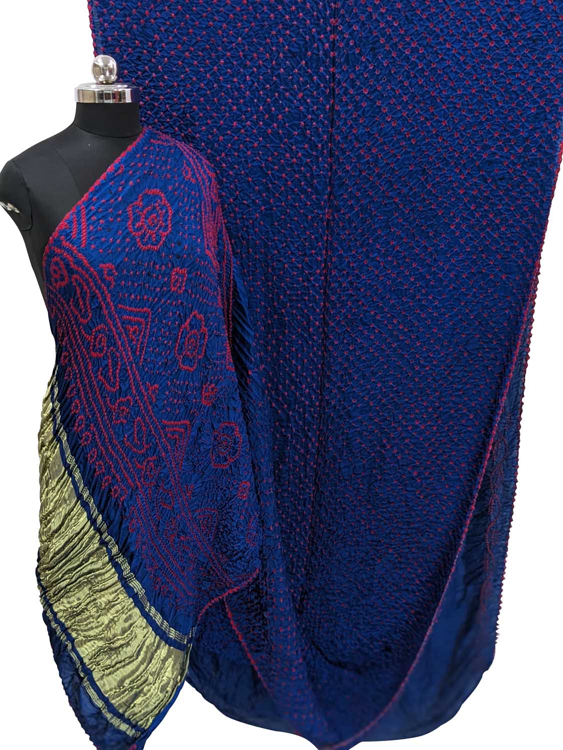 Blue Bandhani Pure Gajji Silk Saree - Luxurion World