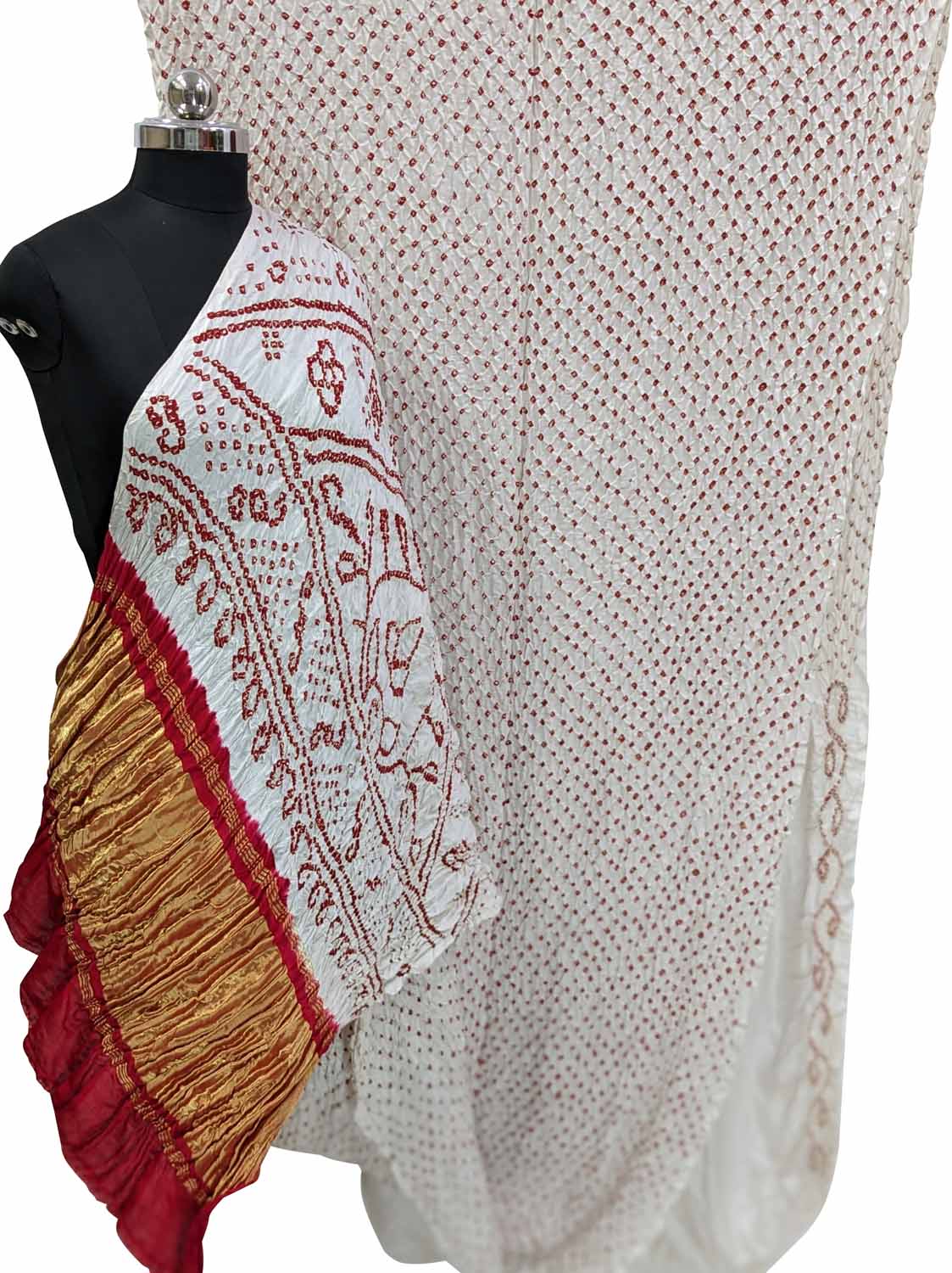 Off White Bandhani Pure Gajji Silk Saree - Luxurion World