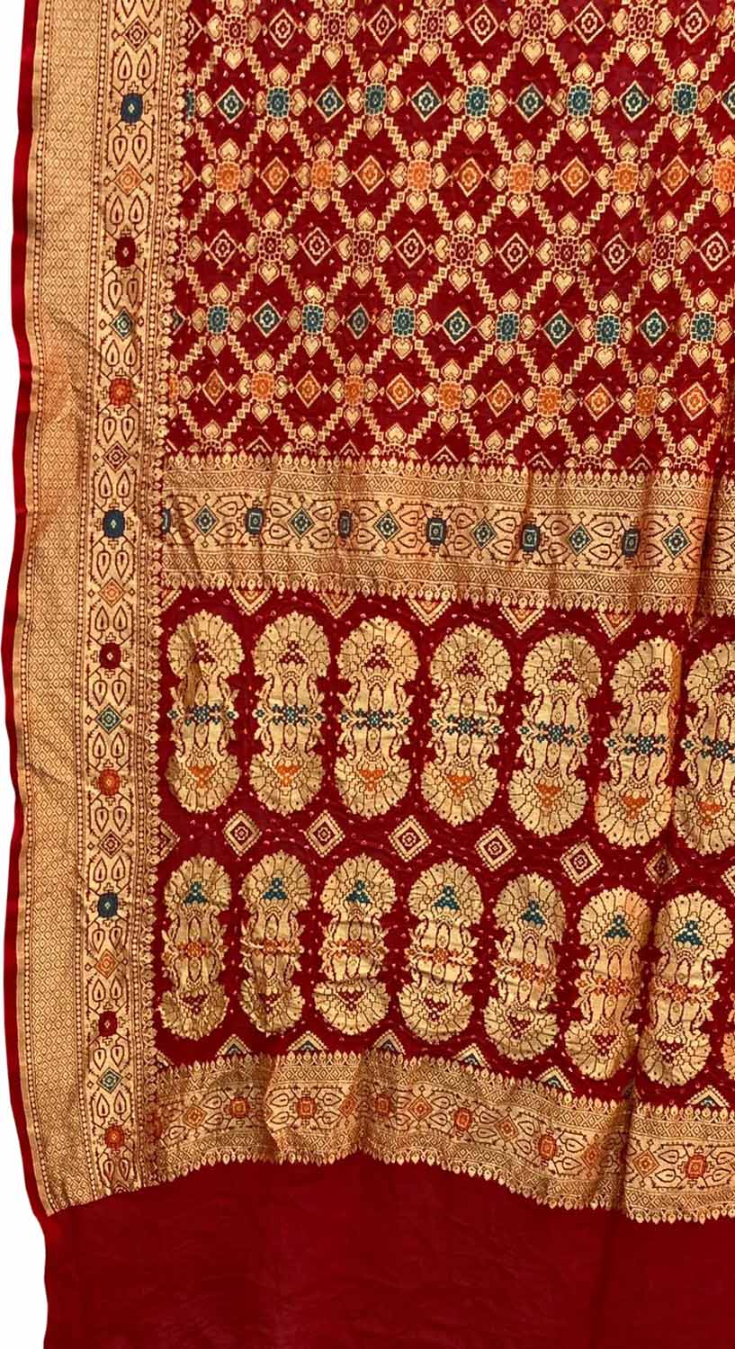 Stunning Red Bandhani Georgette Saree with Meenakari Work - Luxurion World