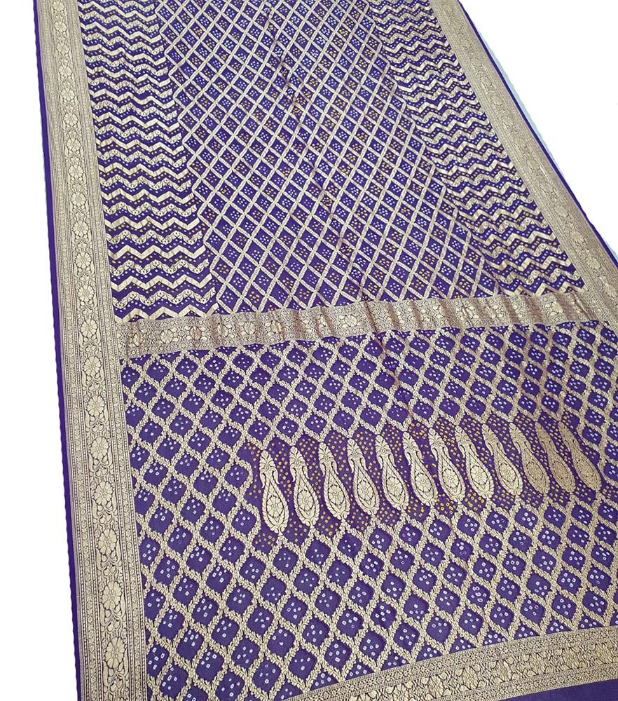 Blue Banarasi Bandhani Pure Georgette Saree - Luxurion World