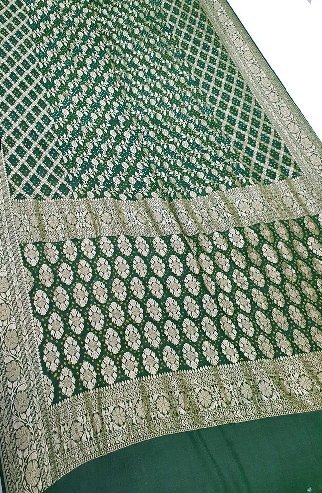 Green Banarasi Bandhani Pure Georgette Saree - Luxurion World