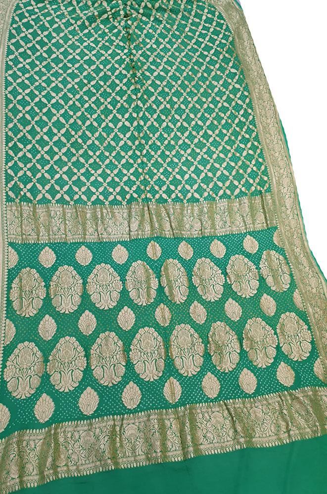 Green Banarasi Bandhani Pure Georgette Saree - Luxurion World