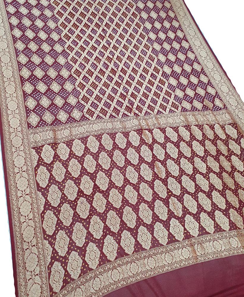 Maroon Banarasi Bandhani Pure Georgette Saree - Luxurion World