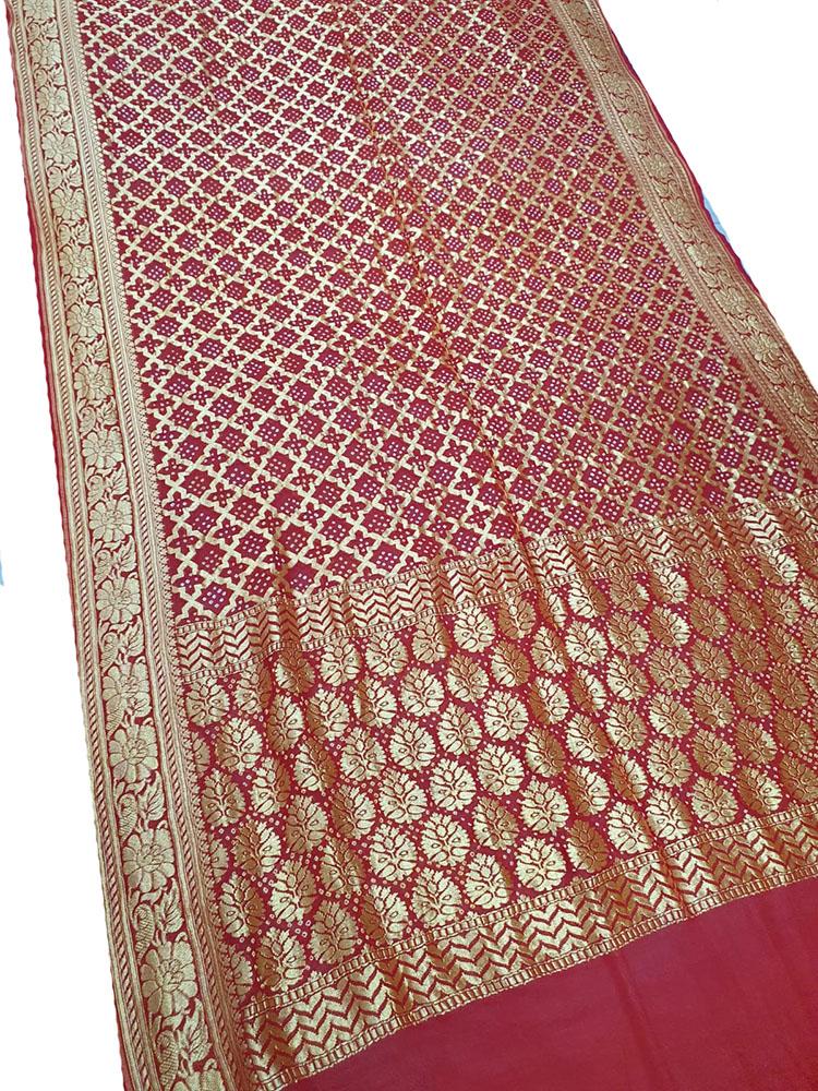 Red Banarasi Bandhani Pure Georgette Saree - Luxurion World