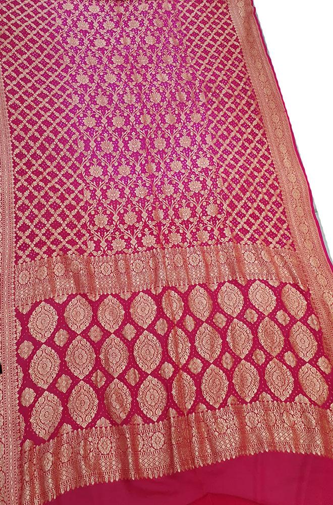 Red Banarasi Bandhani Pure Georgette Saree - Luxurion World