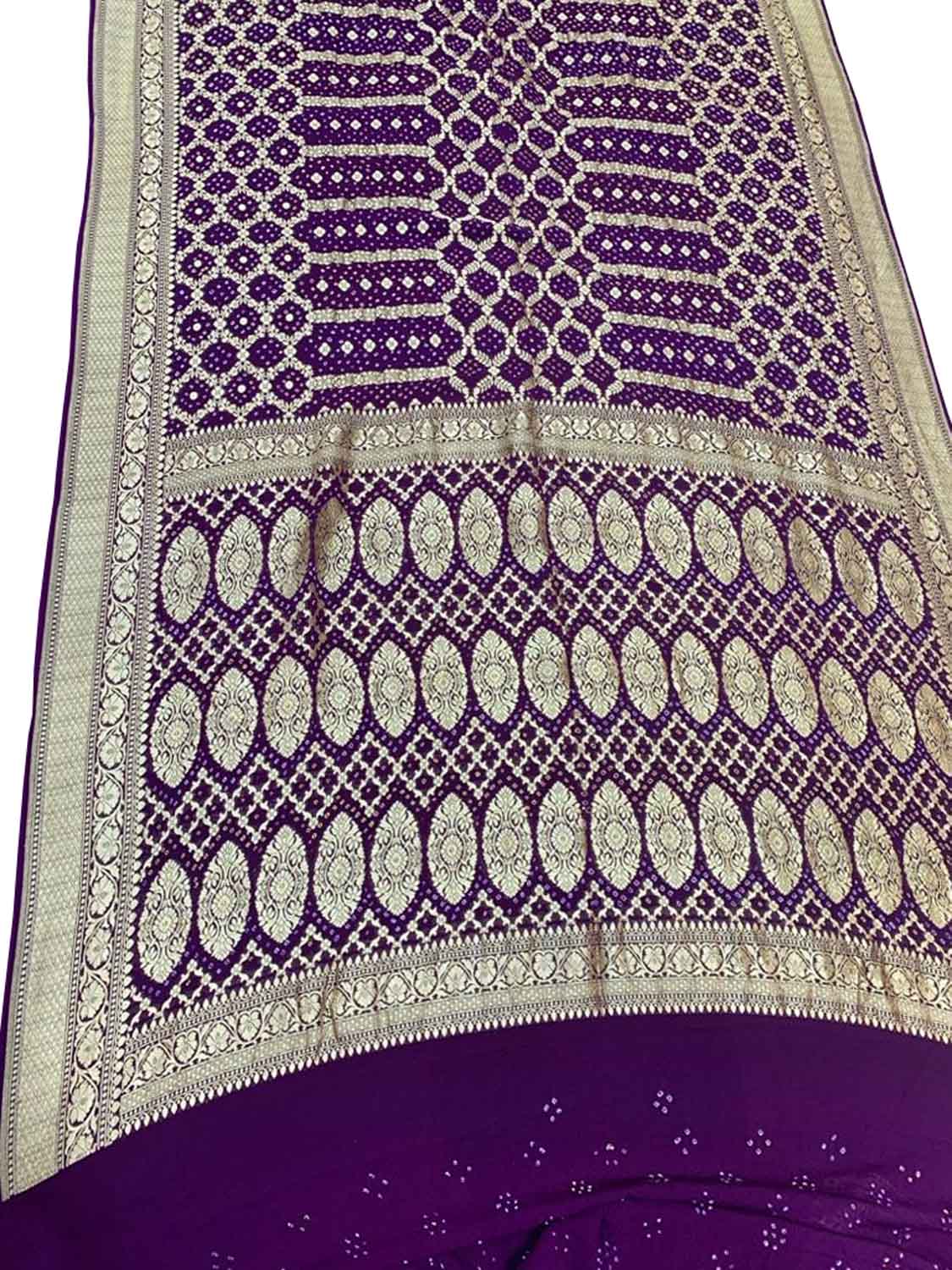 Purple Banarasi Bandhani Pure Georgette Saree - Luxurion World