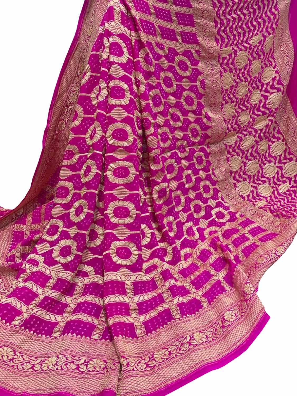 Pink Banarasi Bandhani Pure Georgette Saree - Luxurion World