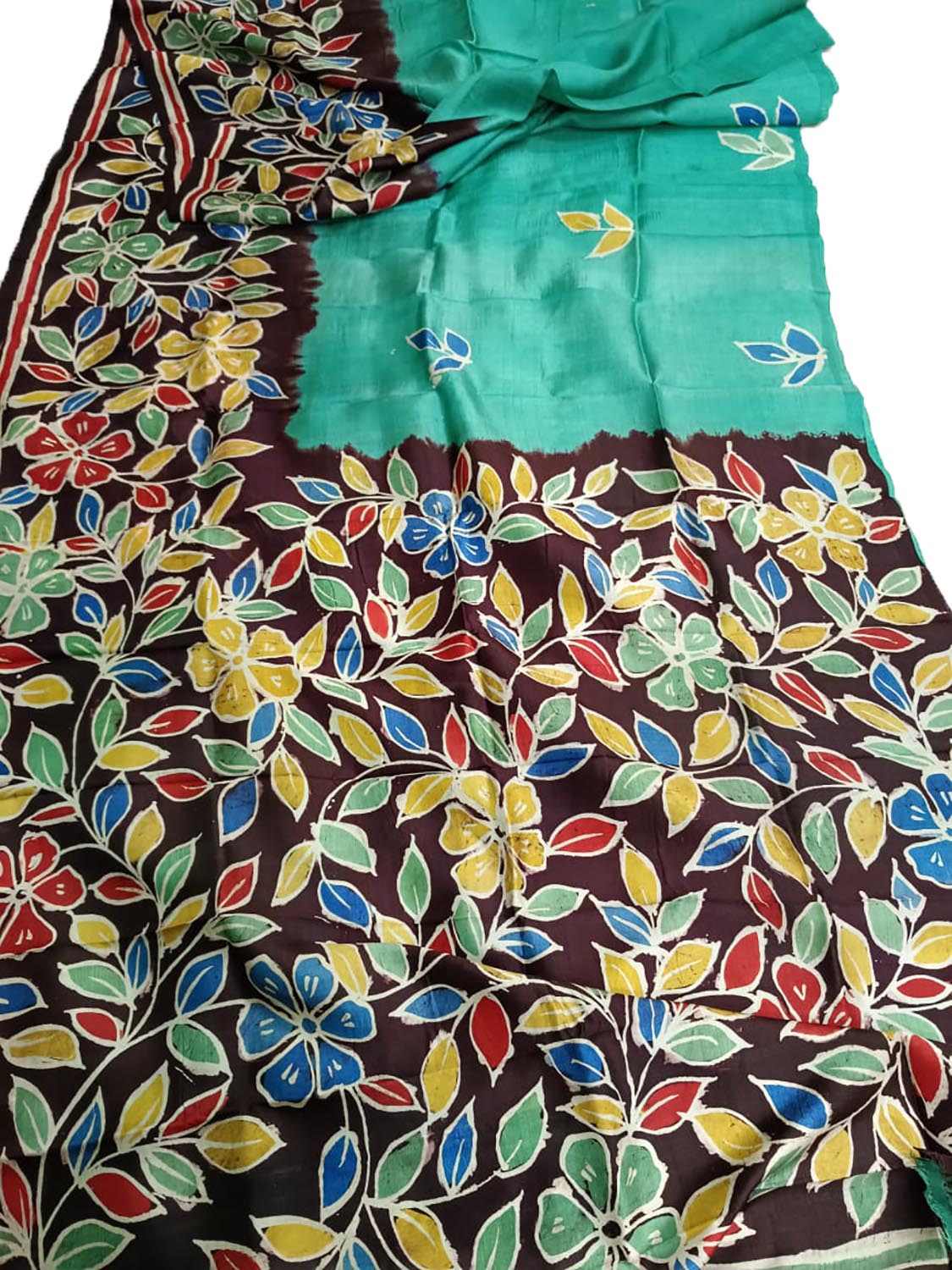 Green And Brown Hand Batik Bishnupuri Silk Saree - Luxurion World