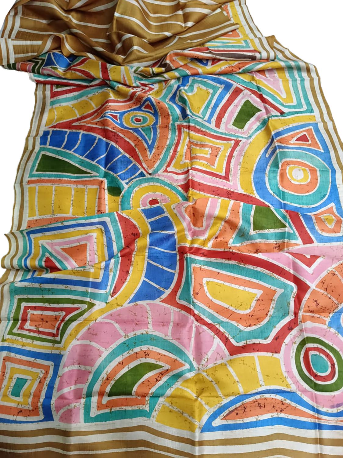 Cream Hand Batik Bishnupuri Silk Saree - Luxurion World