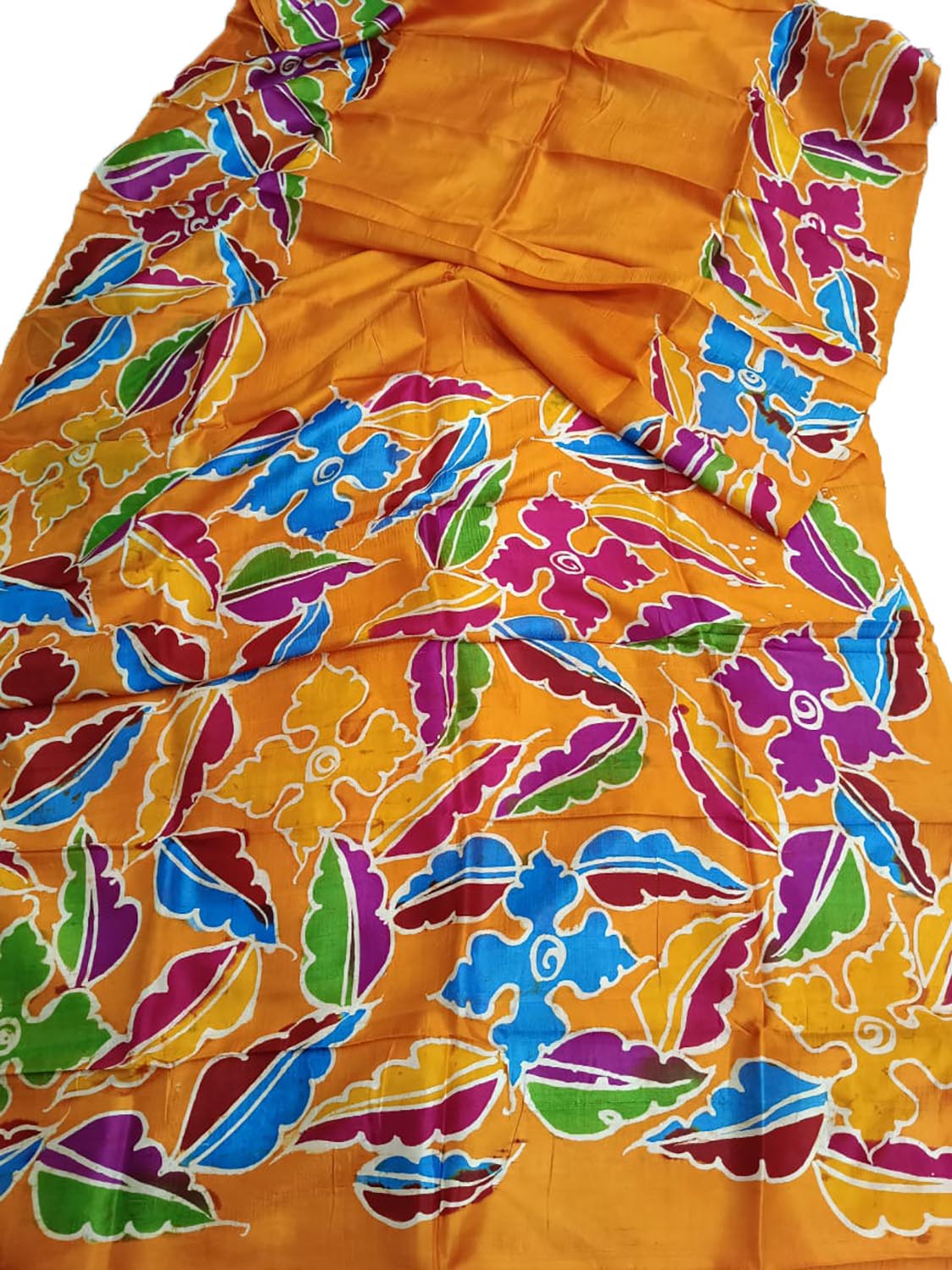 Yellow Hand Batik Bishnupuri Silk Saree - Luxurion World