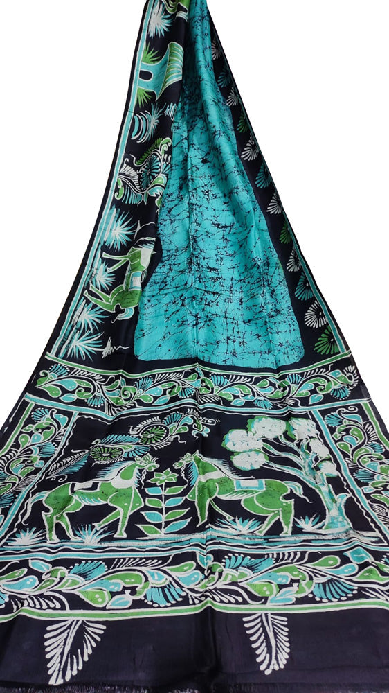 Blue Hand Batik Bishnupuri Silk Saree - Luxurion World
