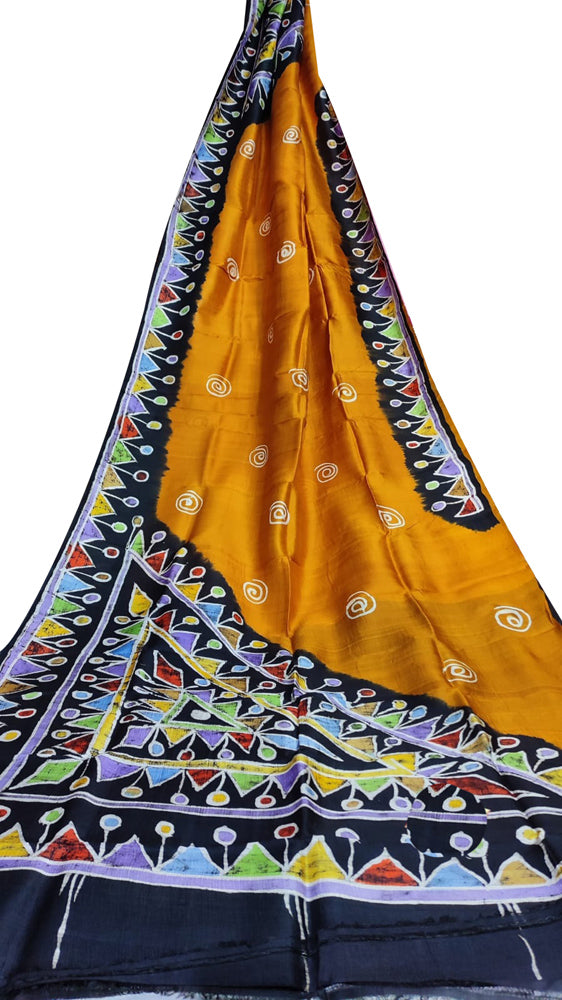 Yellow Hand Batik Silk Saree - Luxurion World
