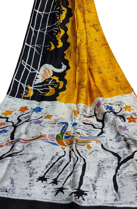 Yellow Hand Batik Silk Saree - Luxurion World