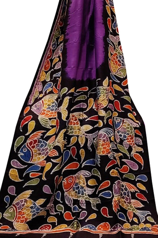 Vibrant Batik Silk Saree with Hand-painted Details