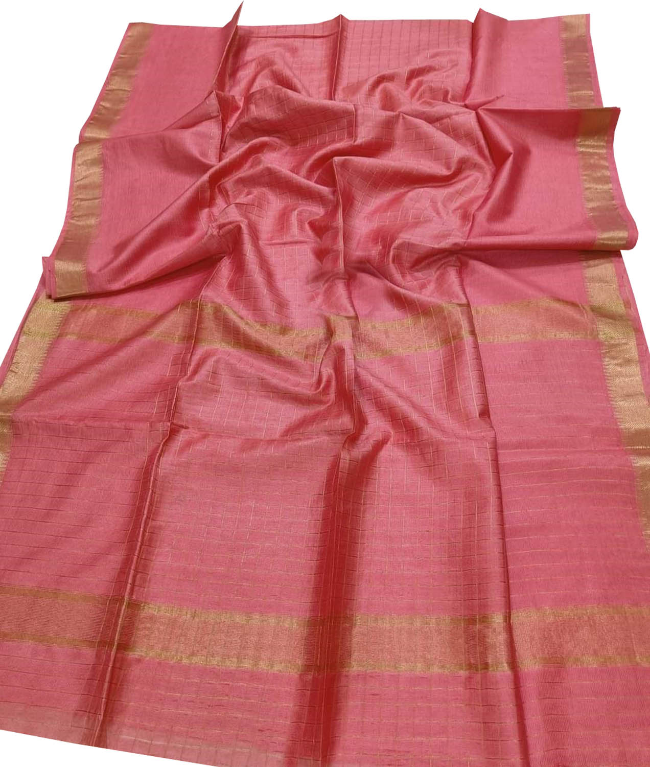 Pink Bhagalpur Handloom Kota Checks Saree - Luxurion World