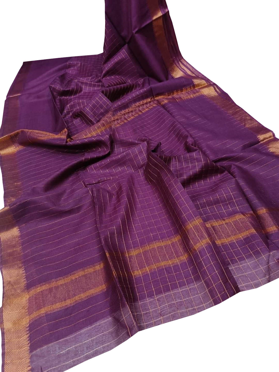 Purple Bhagalpur Handloom Kota Checks Saree - Luxurion World