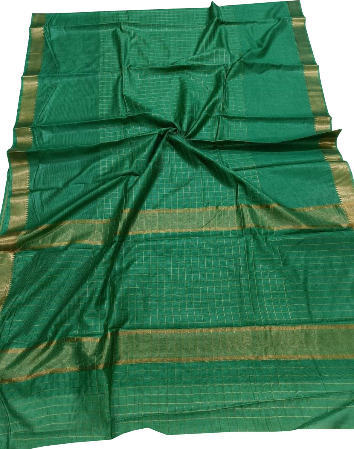 Green Bhagalpur Handloom Kota Checks Saree - Luxurion World
