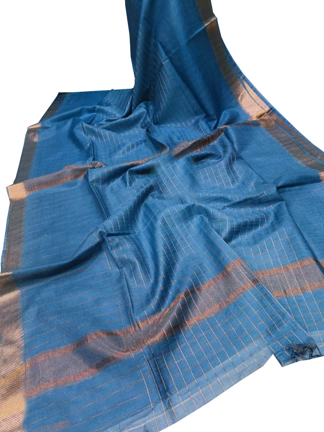 Blue Bhagalpur Handloom Kota Checks Saree - Luxurion World