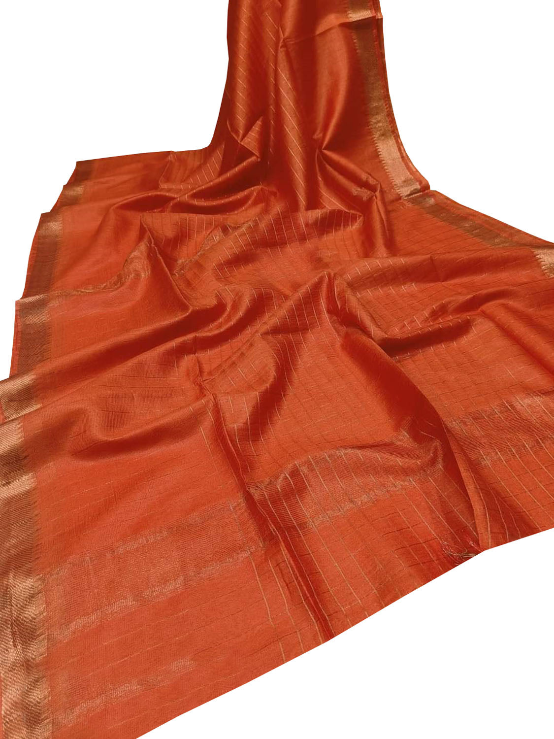 Orange Bhagalpur Handloom Kota Checks Saree - Luxurion World