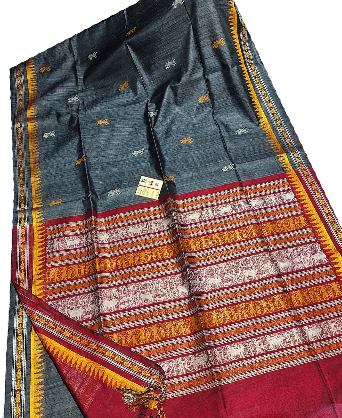Grey Handloom Bhagalpur Pure Tussar Silk Saree - Luxurion World