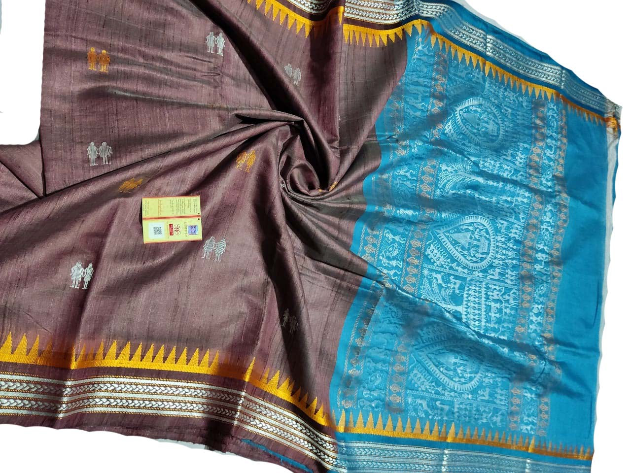 Brown Handloom Bhagalpur Pure Tussar Silk Saree - Luxurion World