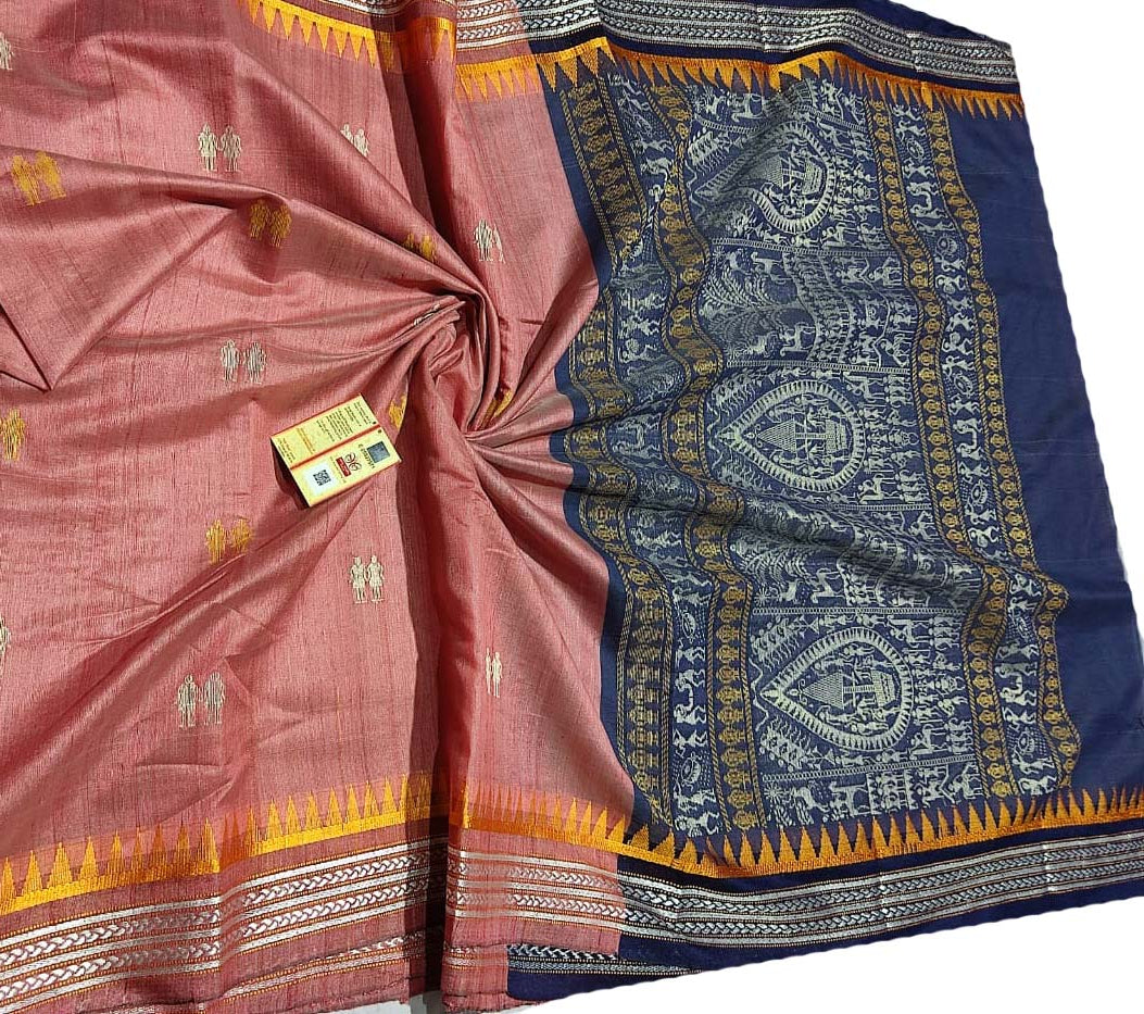 Pink Handloom Bhagalpur Pure Tussar Silk Saree - Luxurion World