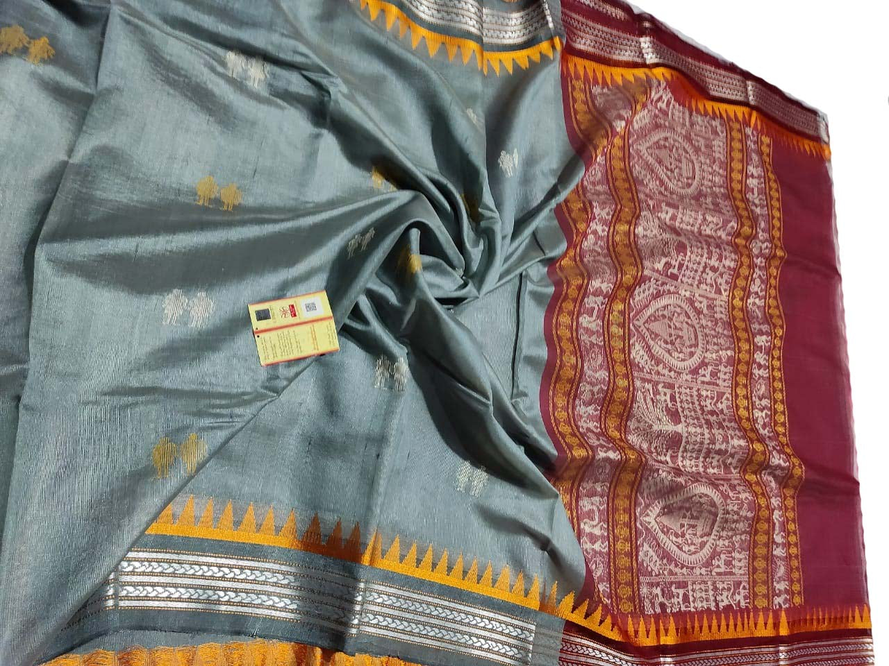 Grey Handloom Bhagalpur Pure Tussar Silk Saree - Luxurion World