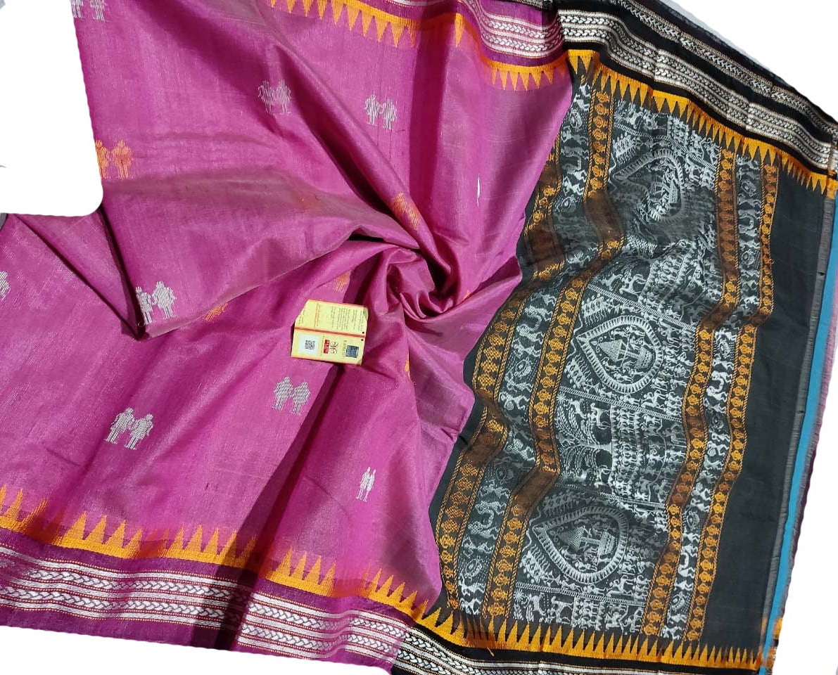 Pink Handloom Bhagalpur Pure Tussar Silk Saree - Luxurion World