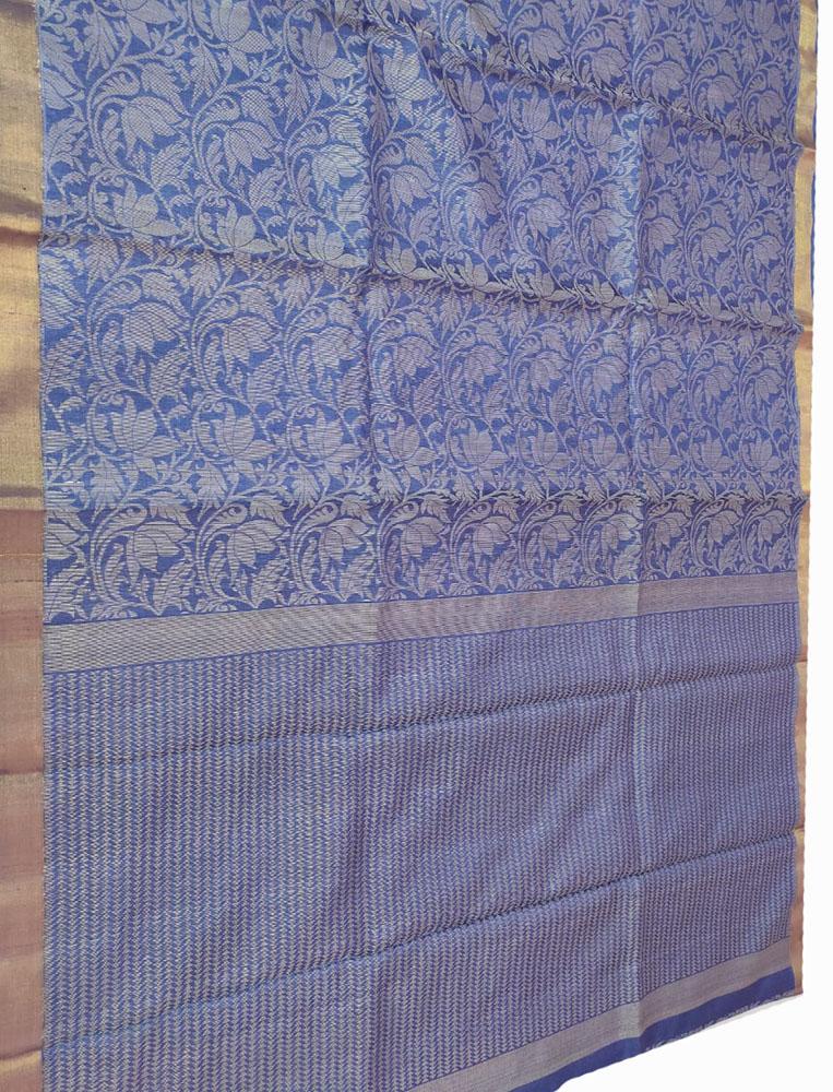 Blue Handloom Bhagalpur Pure Tussar Silk Saree - Luxurion World