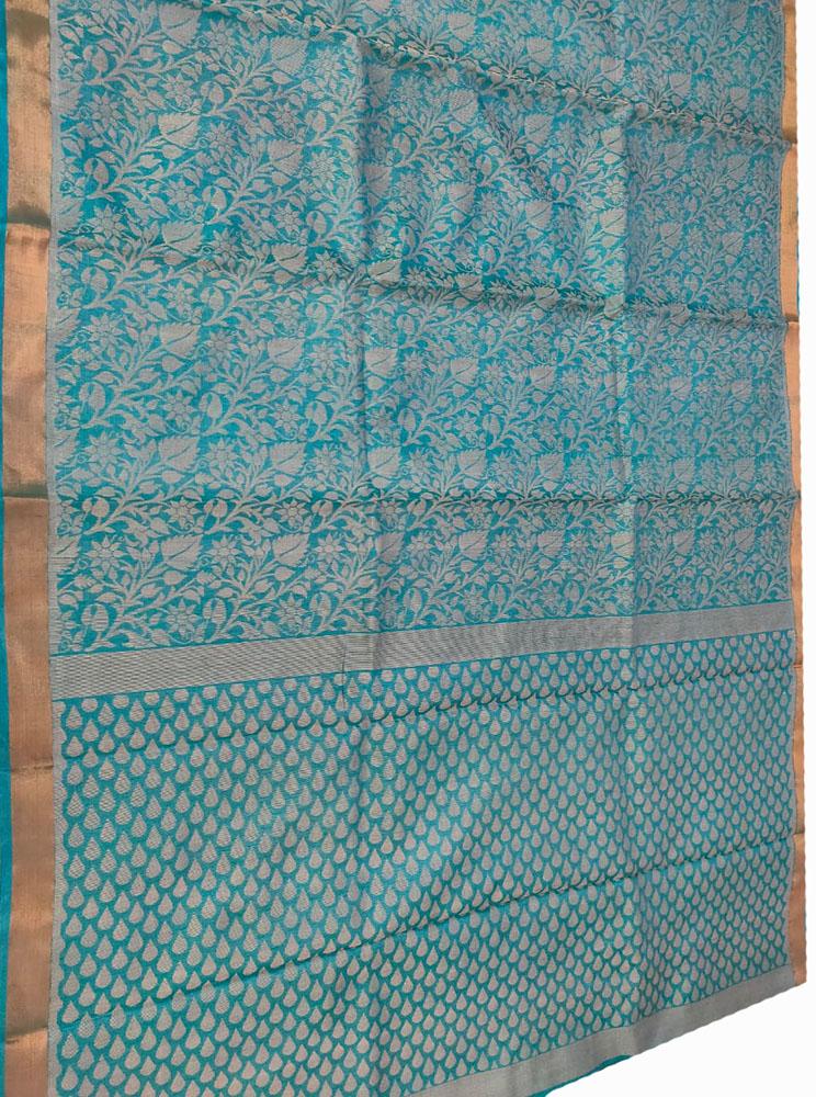 Blue Handloom Bhagalpur Pure Tussar Silk Saree - Luxurion World
