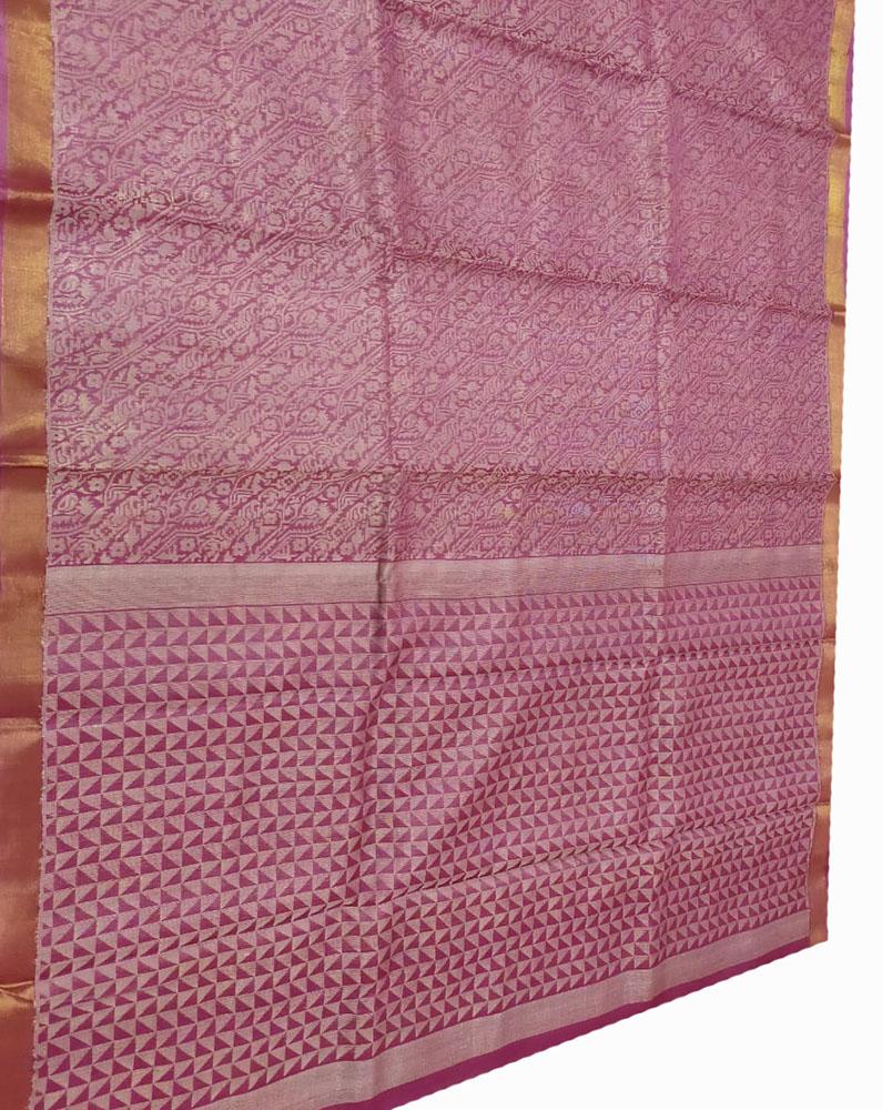 Pink Handloom Bhagalpur Pure Tussar Silk Saree - Luxurion World