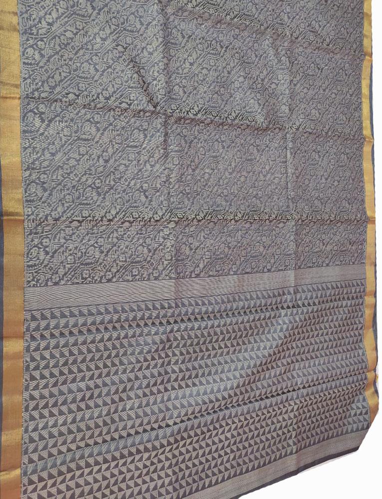 Grey Handloom Bhagalpur Pure Tussar Silk Saree - Luxurion World