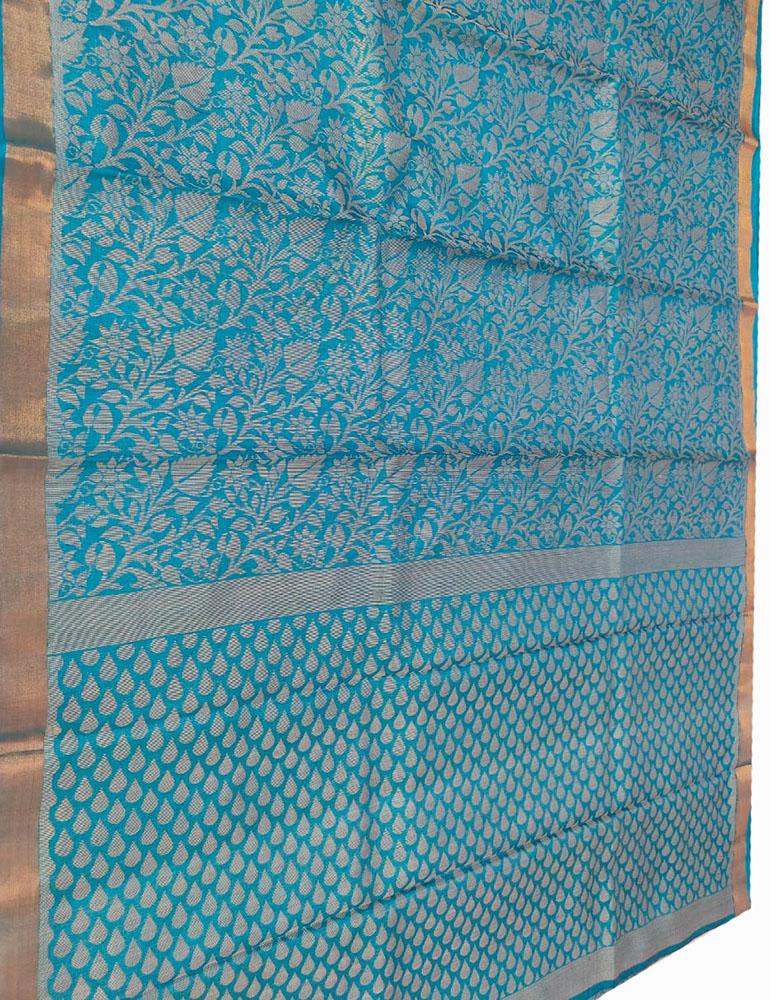 Blue Handloom Bhagalpur Pure Tussar Silk Saree - Luxurion World
