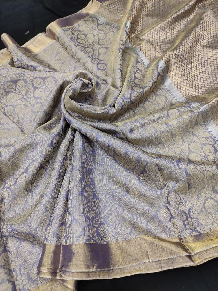 Grey Handloom Bhagalpur Pure Tussar Silk Saree - Luxurion World