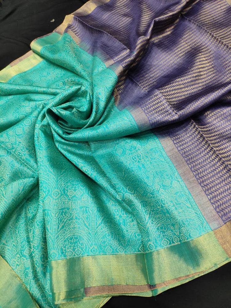 Green Handloom Bhagalpur Pure Tussar Silk Saree - Luxurion World