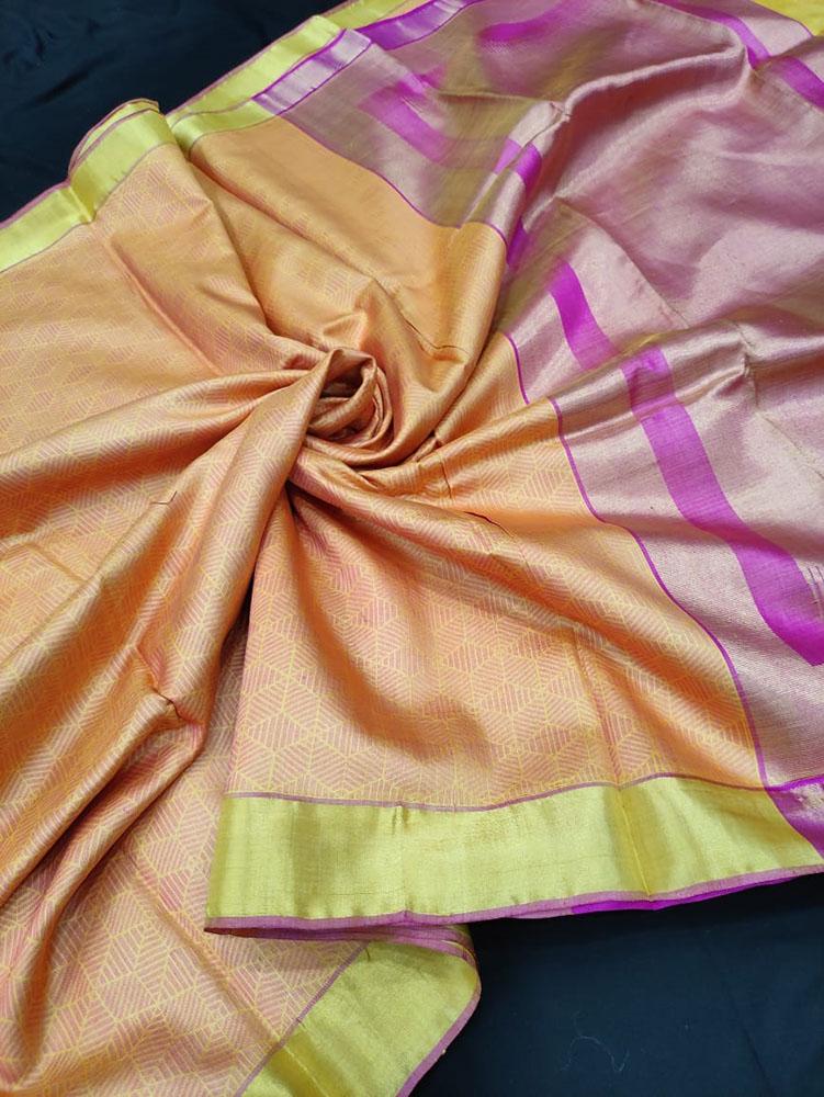 Orange Handloom Bhagalpur Pure Tussar Silk Saree - Luxurion World